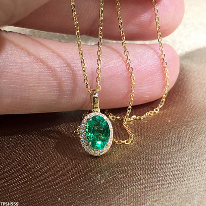 Golden-Plated Emerald Oval Pendant  