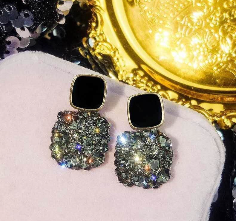 Golden-Plated Rhinestone Earrings  