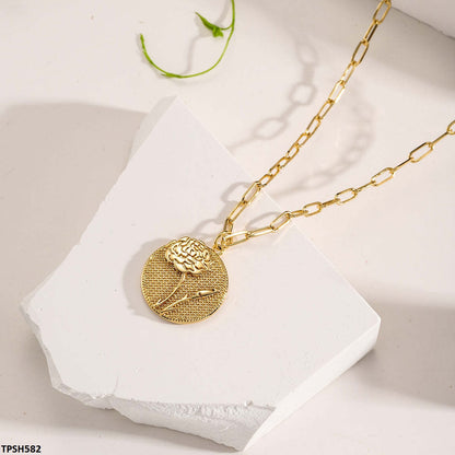 Golden-plated coin flower pendant with adjustable chain 