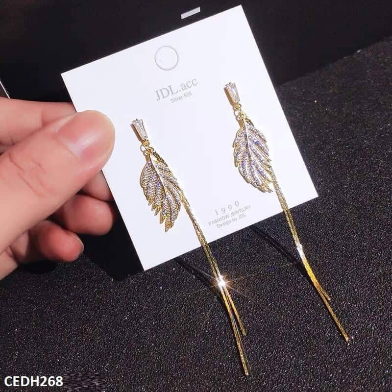 Golden-plated drop earrings with baguette leaf pattern  