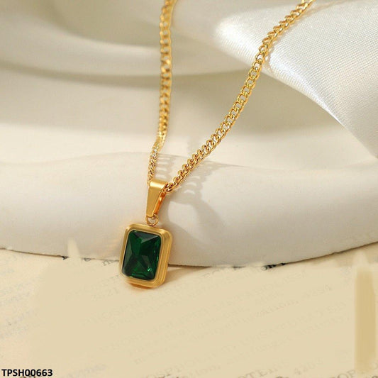 Golden-plated green pendant with a delicate square design  