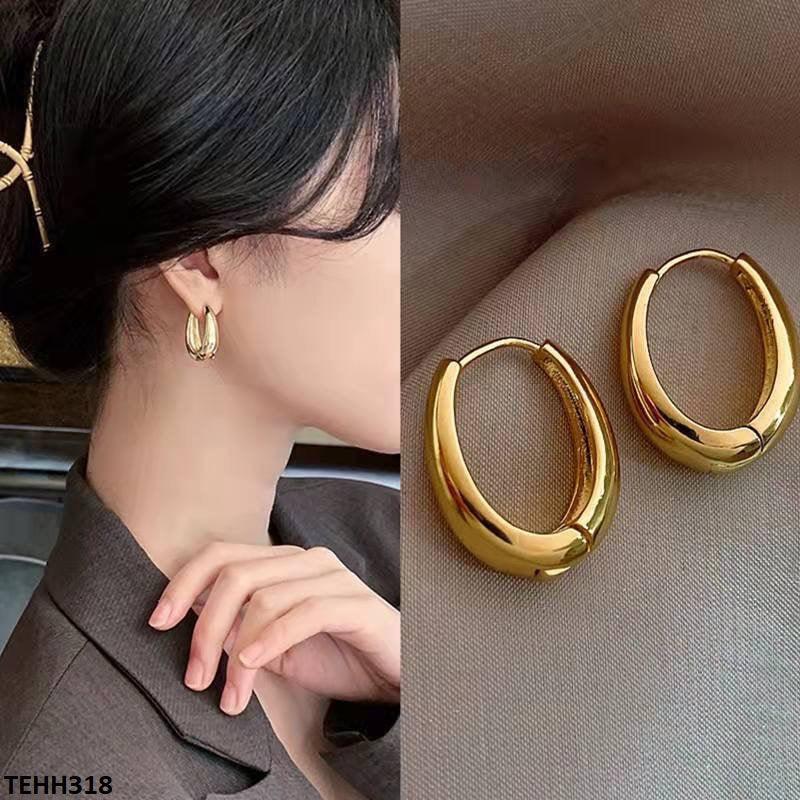 Golden Oval Ear Hoops Pair - Havenon Store