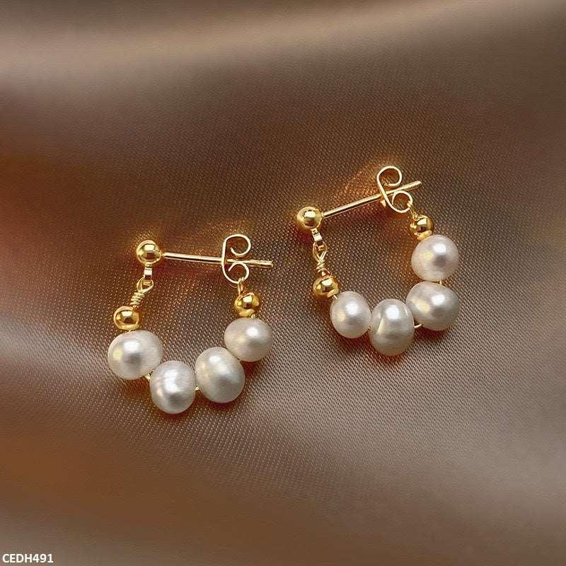 Golden Pearl Hoops close-up  