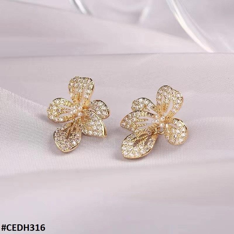 Zircon studded Flower Teardrop Earring - Havenon Store