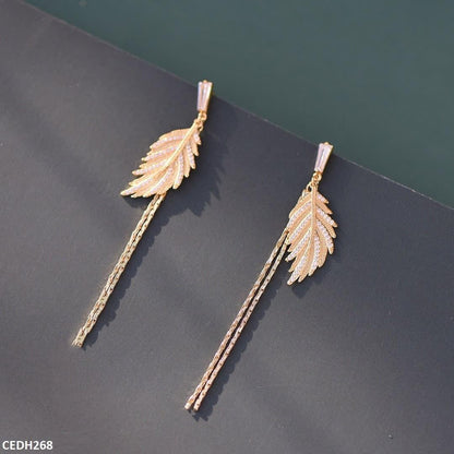 18K Golden Baguette Leaf's Drop Earrings - Havenon Store