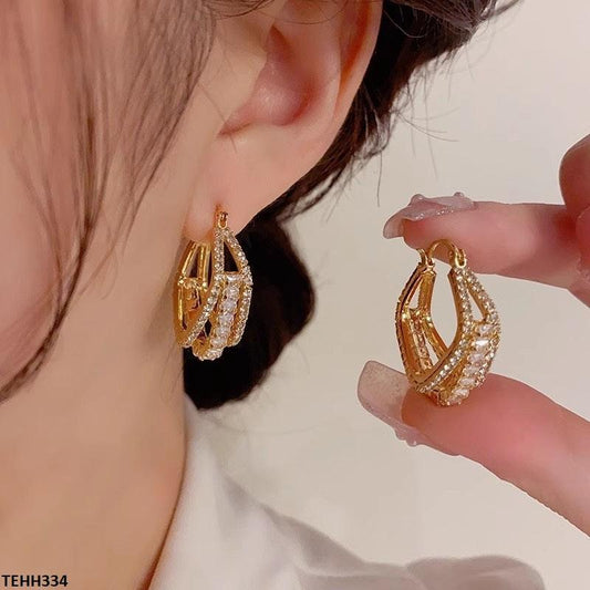 Golden twisted Layered Ear Hoops Pair  