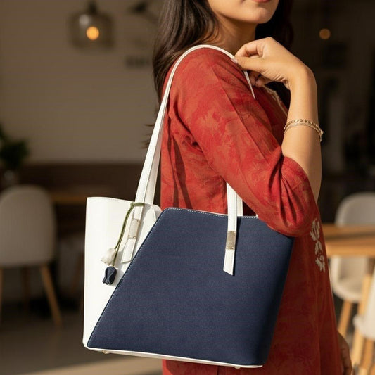 Navy & White Grace Tote Bag