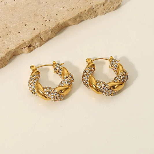 Gold Plated Diamond Encrusted Hoops