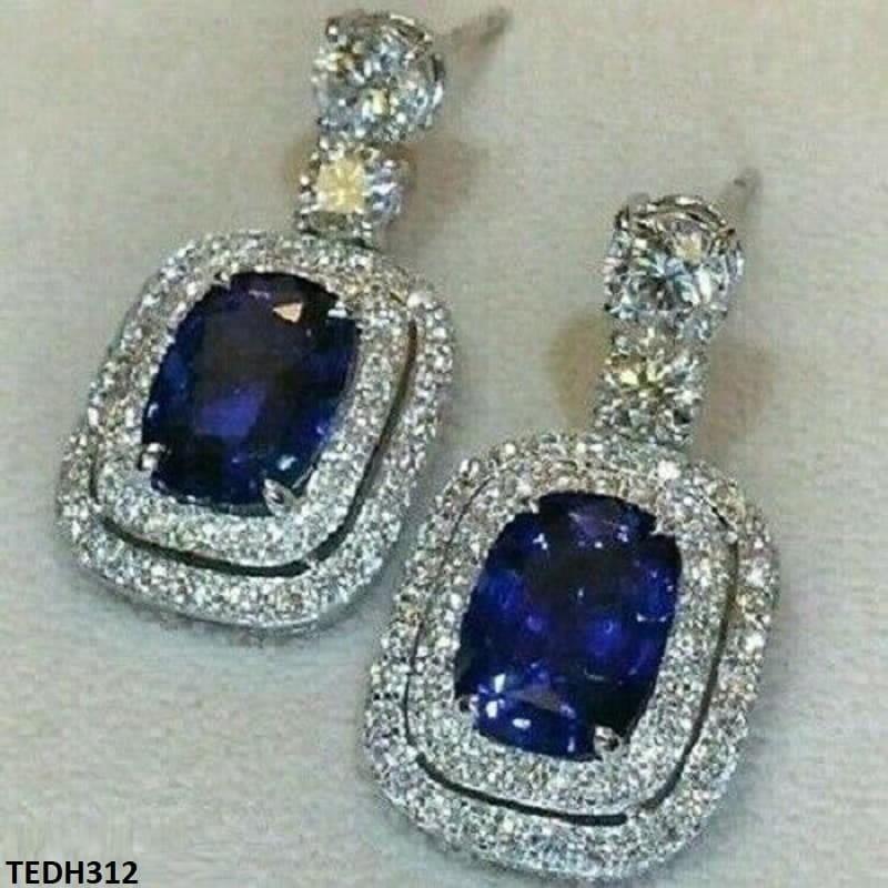 Lightweight Sapphire Layer Cushion Drop Earrings  