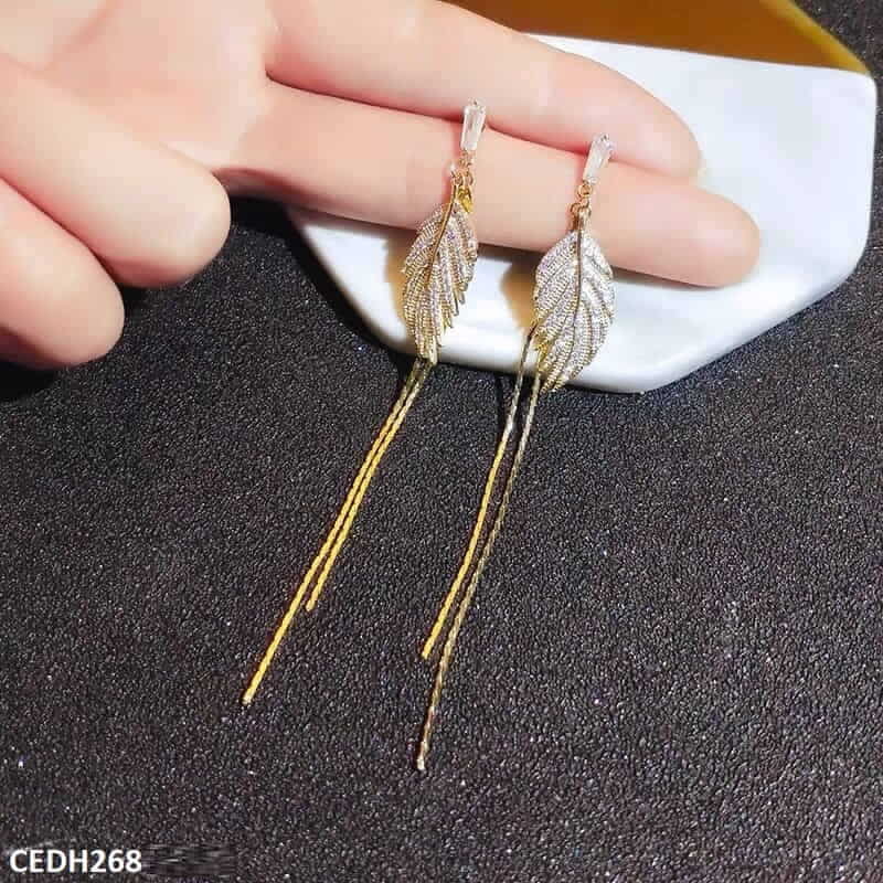 Lightweight alloy 18K baguette leaf earrings  