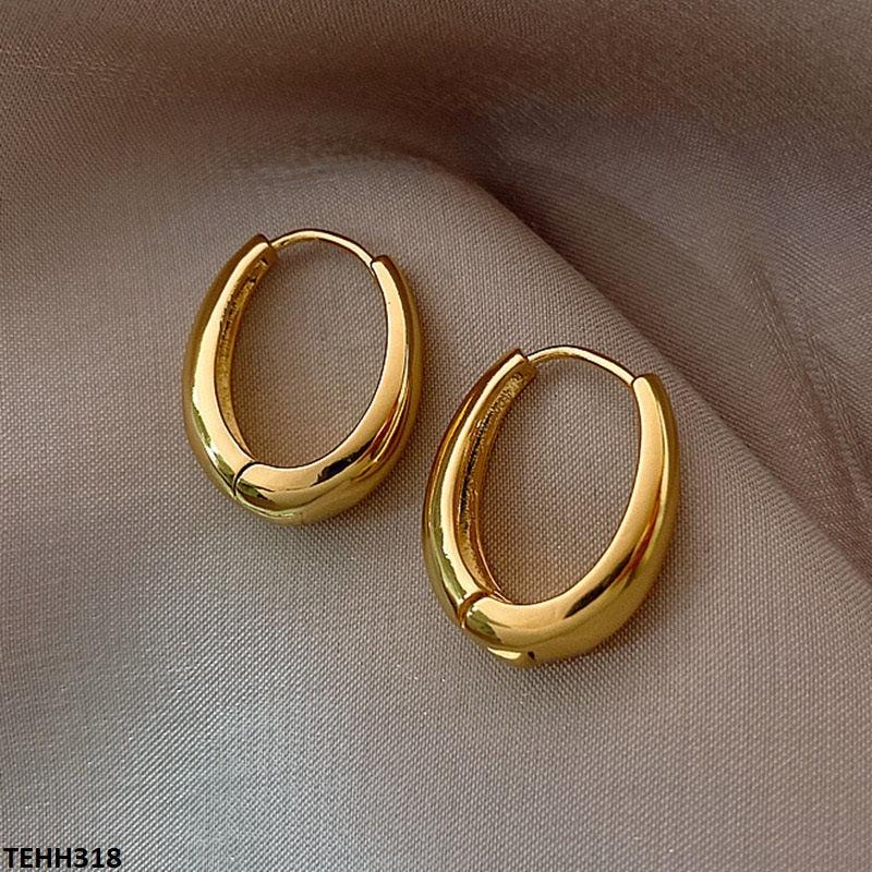 Golden Oval Ear Hoops Pair - Havenon Store