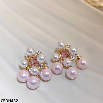 Party Wear Rhinestone Pink Drop Earrings  