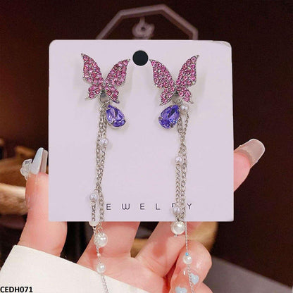 Purple Butterfly Drop Earrings Pair close-up  