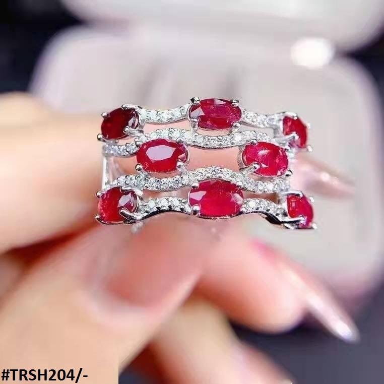 Red Oval Layer Sterling Adjustable Ring close-up  