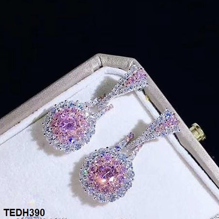 Rhinestone Pink Drop Earrings close-up