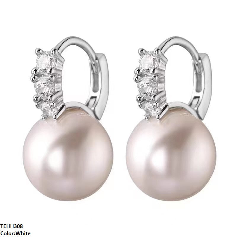 Round Sea Pearl Hoops on white background  