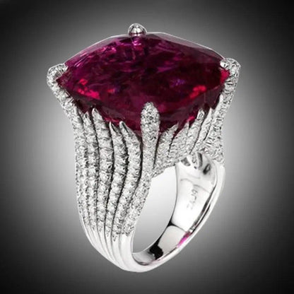 Ruby Red Cathedral Zircon Ring elegant design  