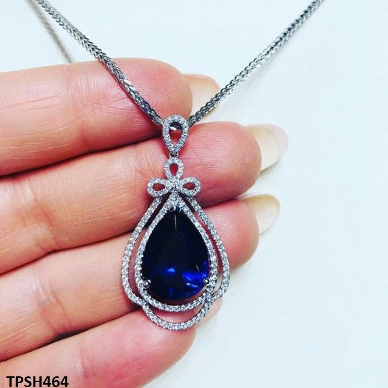 Sapphire Crown Tear Pendant in silver plating  