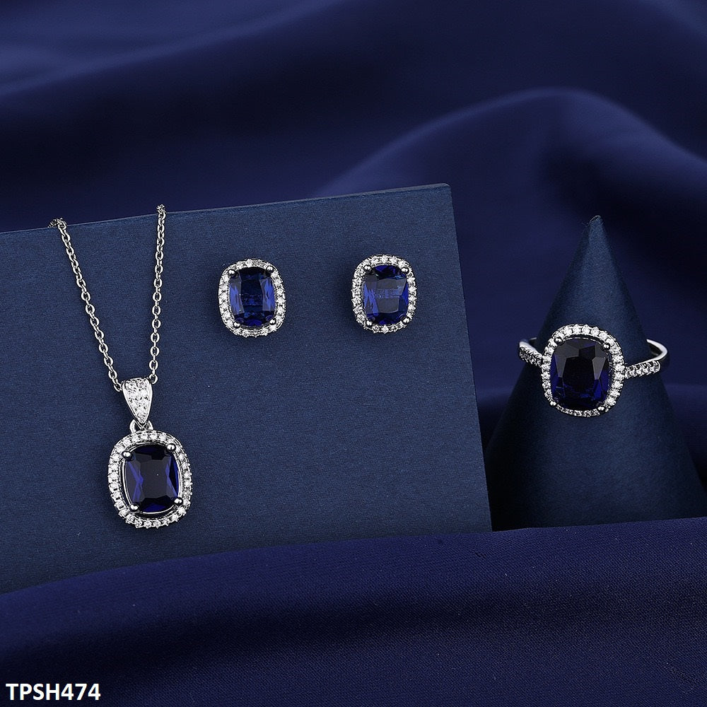 Sapphire Cushion Pendant Set  
