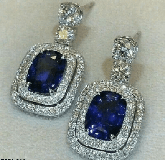 Sapphire Layer Cushion earrings close-up  