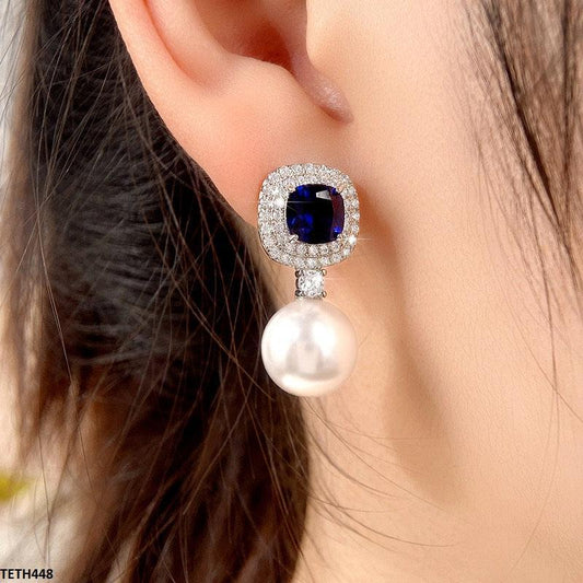 Sapphire Pearl Earrings front view  