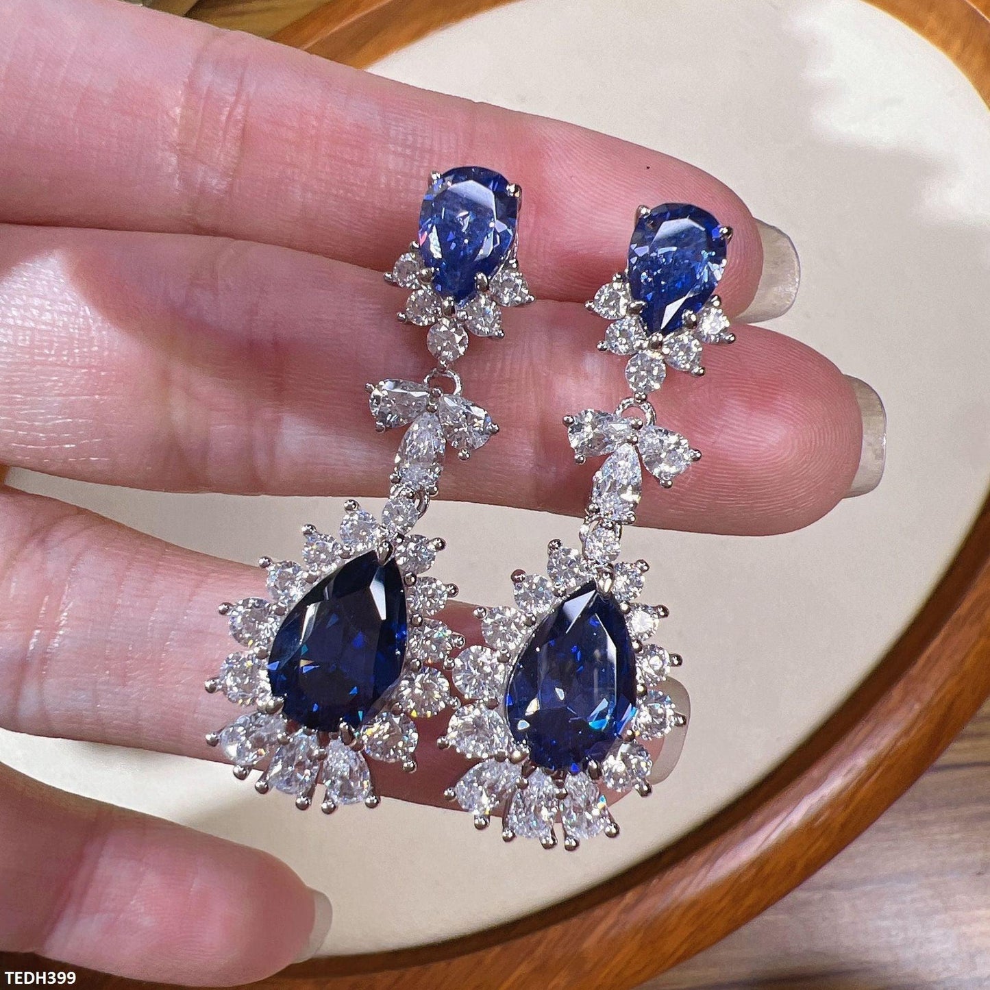 Sapphire Zircon Drop Earrings close-up  