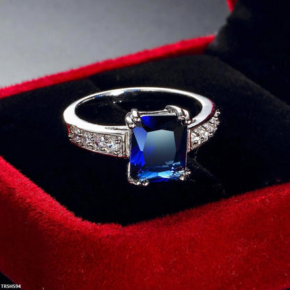 Silver-Plated Sapphire Baguette Ring  
