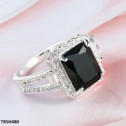 Silver-plated Black Zirconia Ring  
