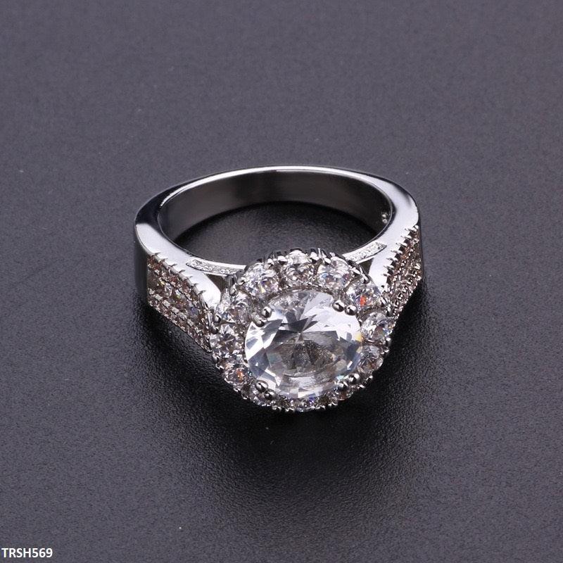 Silver-plated Luxury Zircon Floral Ring  