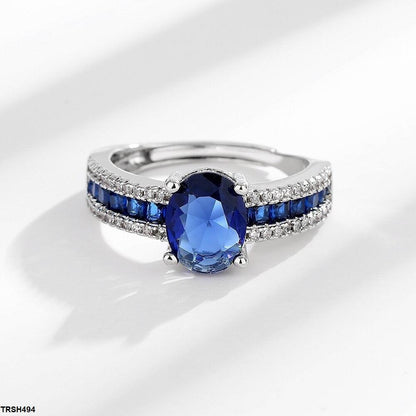 Silver-plated adjustable Sapphire Oval/Square Layered Ring