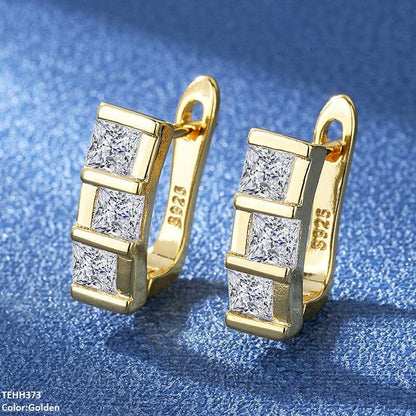 Silver Sterling Square Step Ear Hoops - Havenon Store