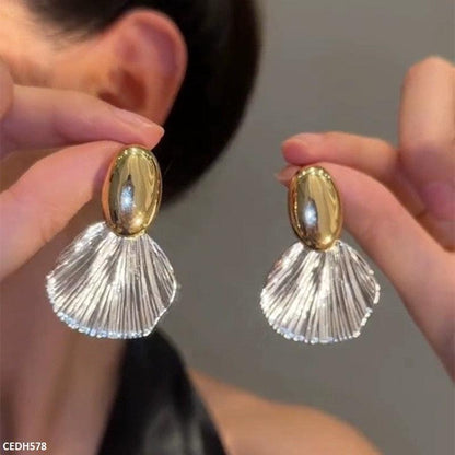 Stainless Steel Shell Drop Earrings close-up  