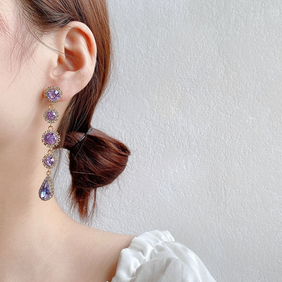 Amethyst Zircon Round Tear Drop Earrings