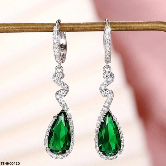 Designer Emerald Tear Drop Hoops