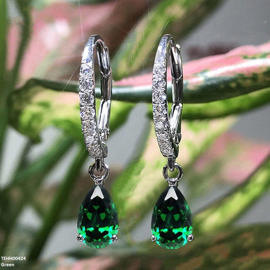 Emerald Sterling Tear Drop Hoops
