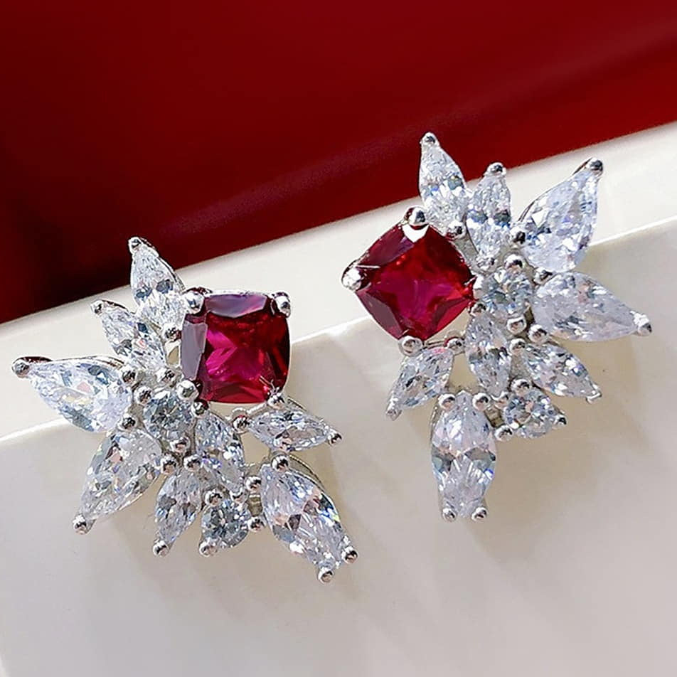 Ruby Flower Stud Tops Pair