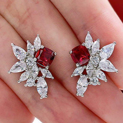 Ruby Flower Stud Tops Pair