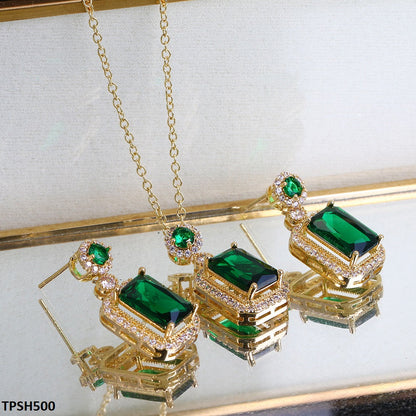 Emerald Square Pendant Set