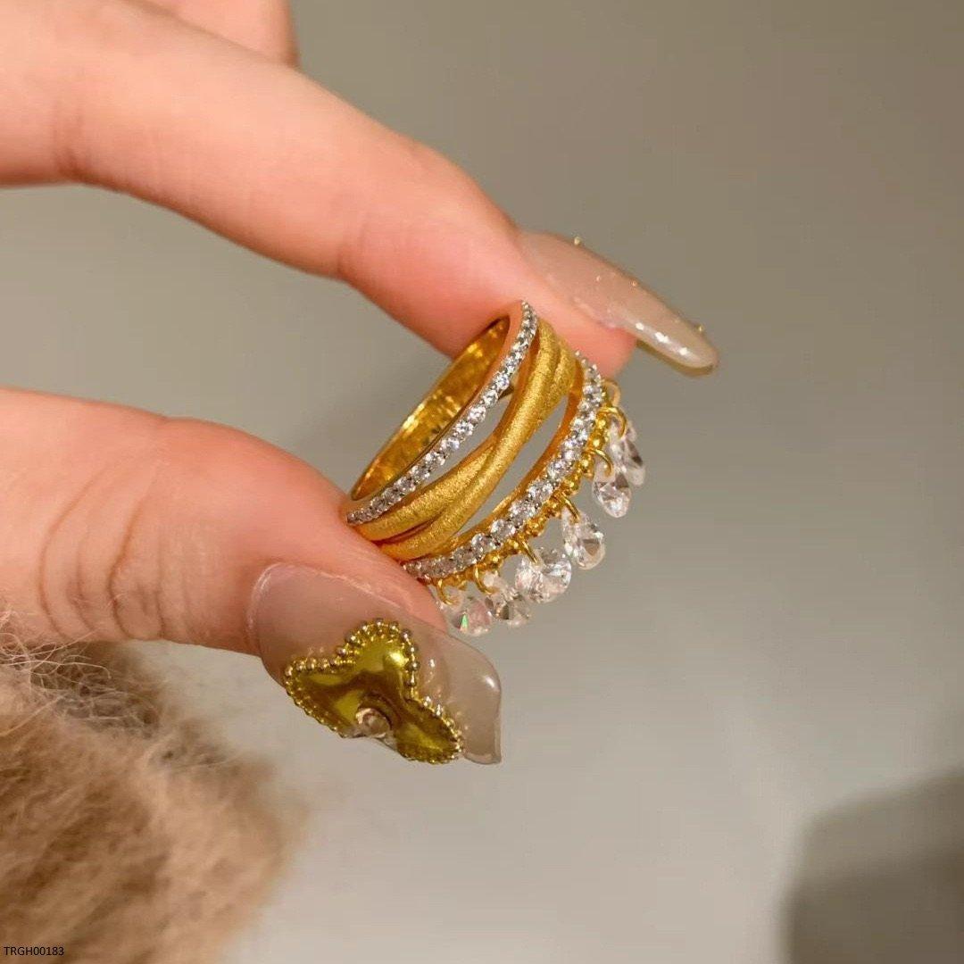 18K Stone Dangling Golden Adjustable Ring