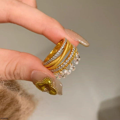 18K Stone Dangling Golden Adjustable Ring