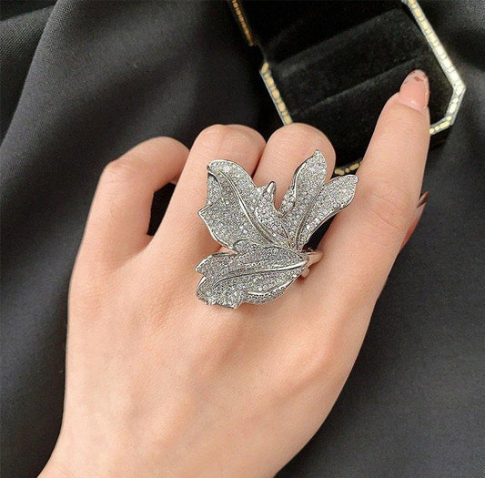 Designer Sterling Leaf Ring Adjustable