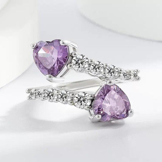 Amethyst  Round Heart Stone Ring Adjustable