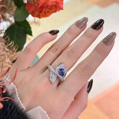 Sapphire Zirconium Tear Leaf Ring Adjustable