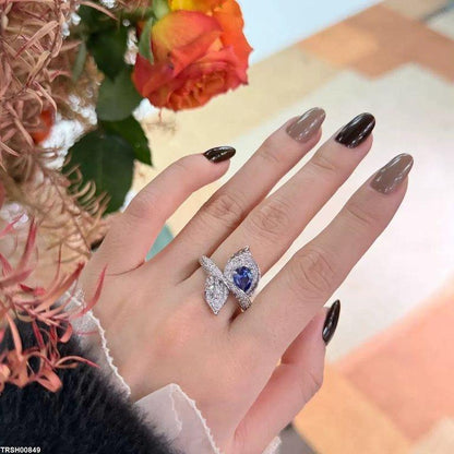 Sapphire Zirconium Tear Leaf Ring Adjustable