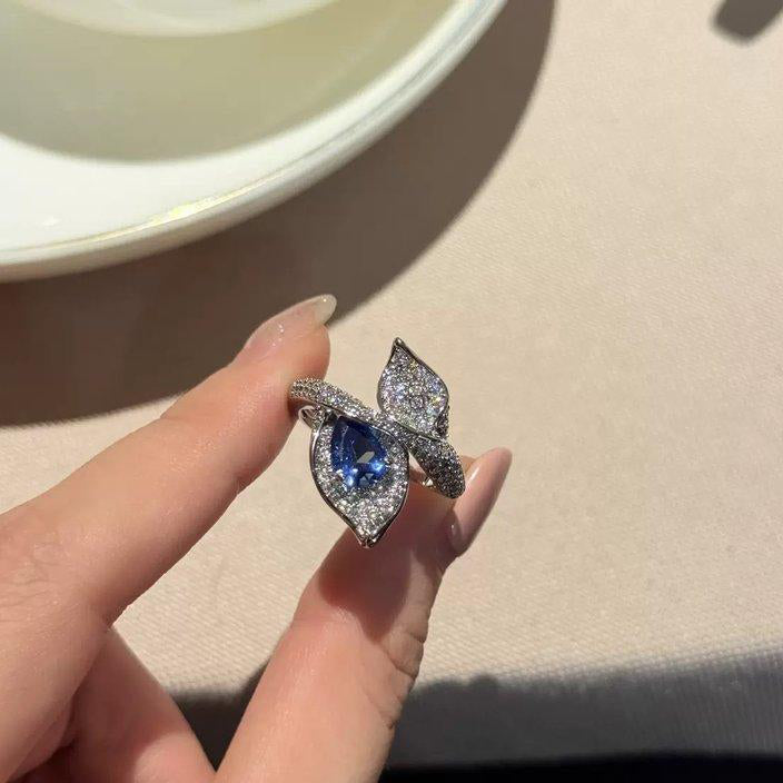 Sapphire Zirconium Tear Leaf Ring Adjustable