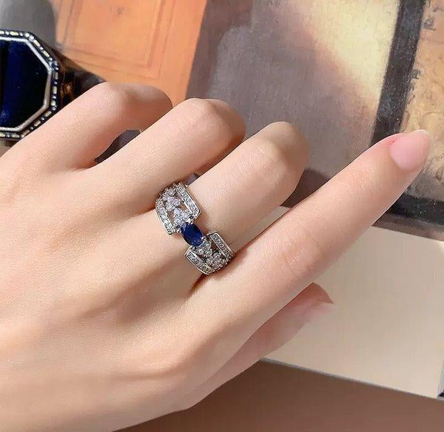 Sapphire Oval  Blue Stone Ring