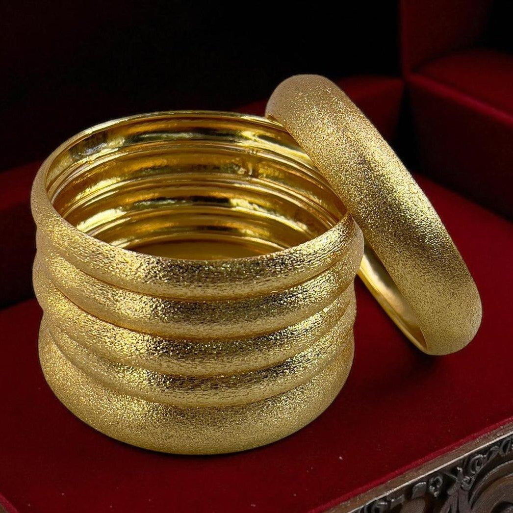 Gold Plated Sandblasted Bangles 6 Pcs Set