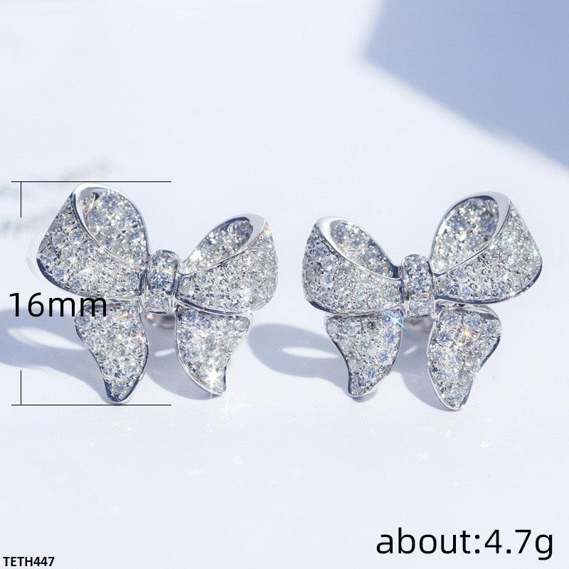 White Zircon Silver-Plated Bow Tops  