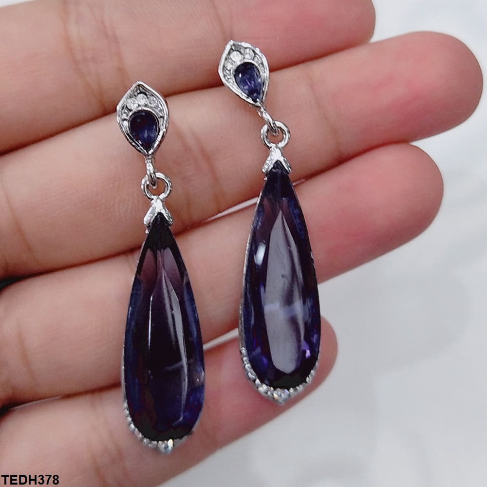 Zircon-Amethyst Tear Long Earrings  