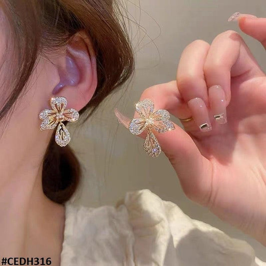 Zircon studded Flower Teardrop Earring - Havenon Store